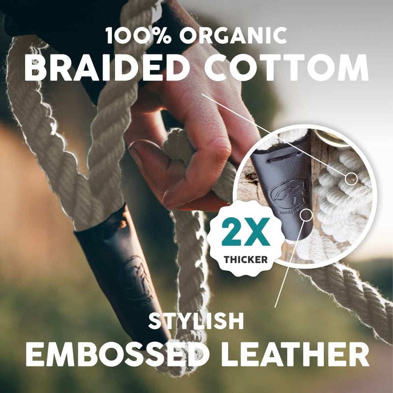 Embark Pets Country Dog Rope Lead – Braided Cotton Leads w/Strong Leather Finish for Small Medium and Large Breed Dogs – Heavy Duty for Training, Walking, Hiking (4.5 FT, Creme) 4.5 FT - PawsPlanet Australia