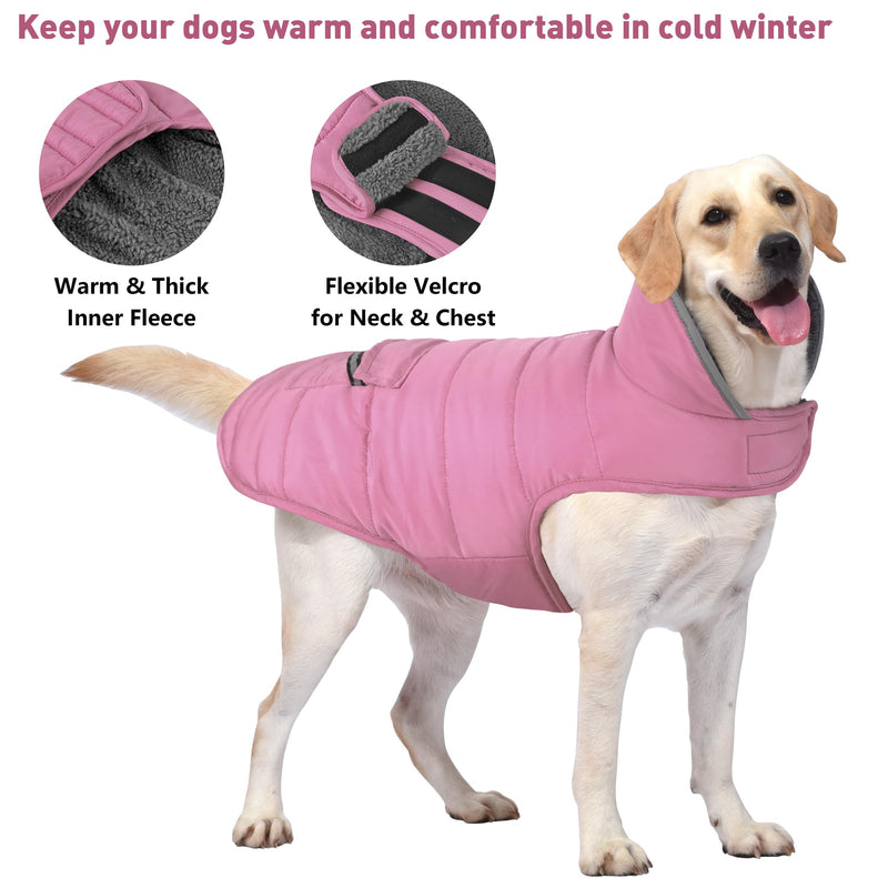 Dog Coat, Waterproof Dog Winter Jacket with Pocket, Reflective Adjustable Pet Snow Vest, Warm Cozy Fleece Sweater for Small Medium Extra Large Dogs - Light Pink, 3XL 3XL(Chest Girth:33.9-42.9") - PawsPlanet Australia