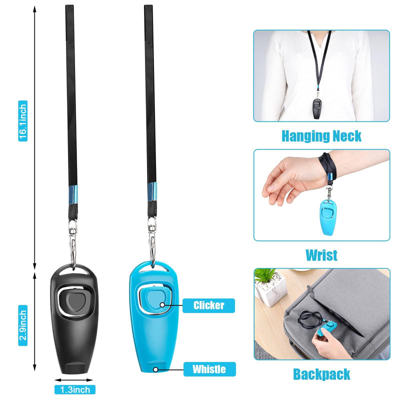2-in-1 Dog Training Clicker Whistle for Training and Recall, Pet Training Accessories for Puppy, Cats, Horses & Small Animals - 2 Pack with Lanyard, Reward and Train Your Pets Efficiently Blue + Black - PawsPlanet Australia