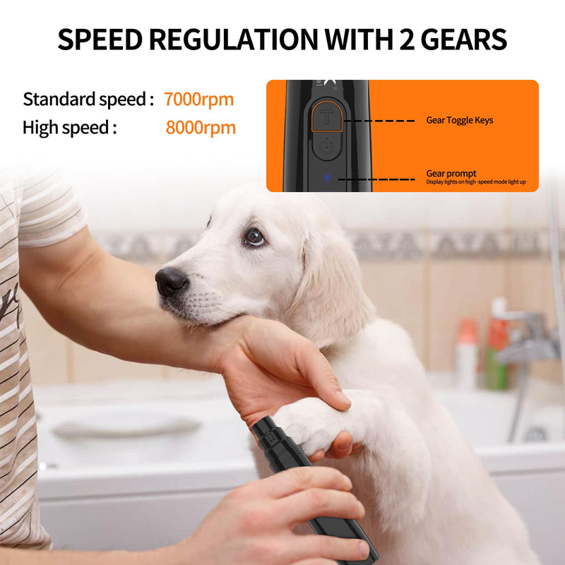 K&K Dog Nail Grinder, Professional Dual Speed Rechargeable Pet Nail Trimmer with LED Light, Painless Paws Nail Grinder for Dogs Claws, for Small Medium Large Cats & Dogs Visit The Store - PawsPlanet Australia