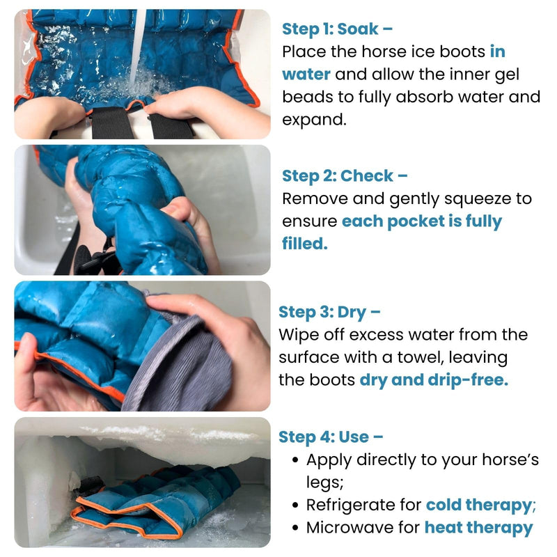 Reusable Gel Horse Ice Boots – 2 Pack Cold Therapy Gel Wraps with Adjustable Straps for Horses’ Leg, Ankle, and Knee, Reusable Cooling Boots for Equine Care & Equestrian Use Aqua Blue with Orange Trim - PawsPlanet Australia