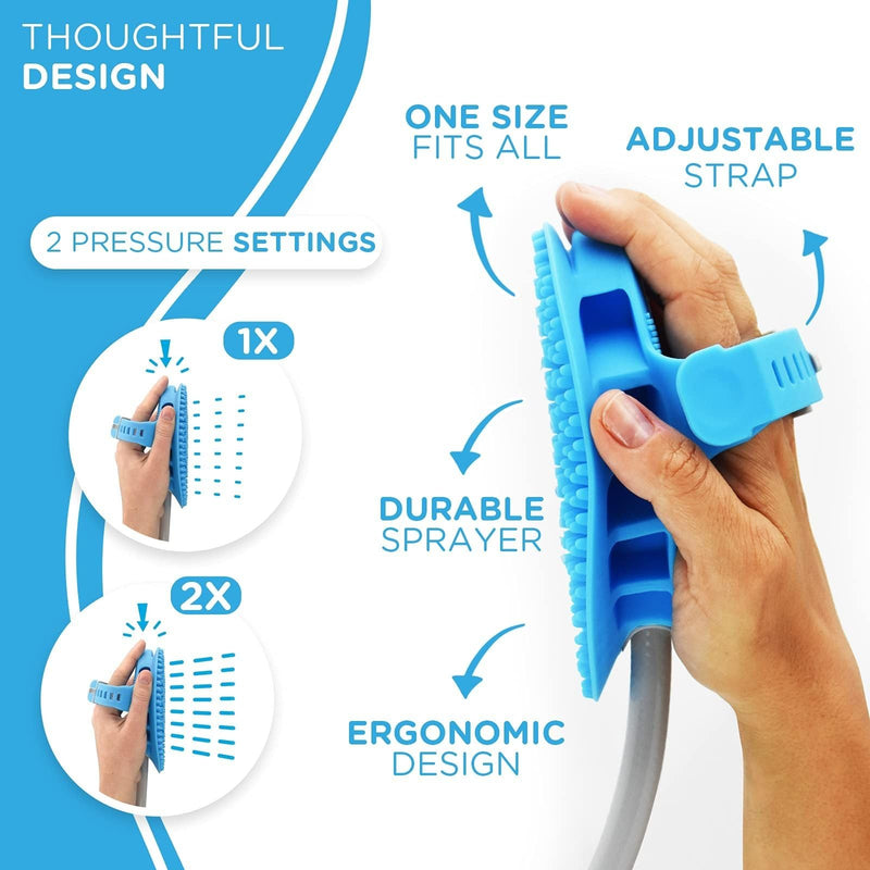 Aquapaw 5-in-1 Horse & Dog Bath Brush & Curry Comb - XL Blue Silicone - Includes 3-ft Shower Hose Attachment & Adapter - Adjustable Spray Scrub Massager - Great for Horses & Big Dogs X-Large - PawsPlanet Australia