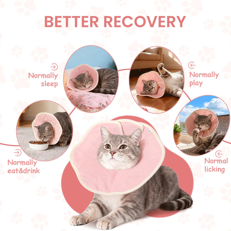 Soft Adjustable Cat Recovery Collar, Lightweight Waterproof Elizabethan Cone for Cats – Comfortable Protective Cat Cone to Prevent Licking After Surgery, Grooming & Skin Care (Pink, M) Pink