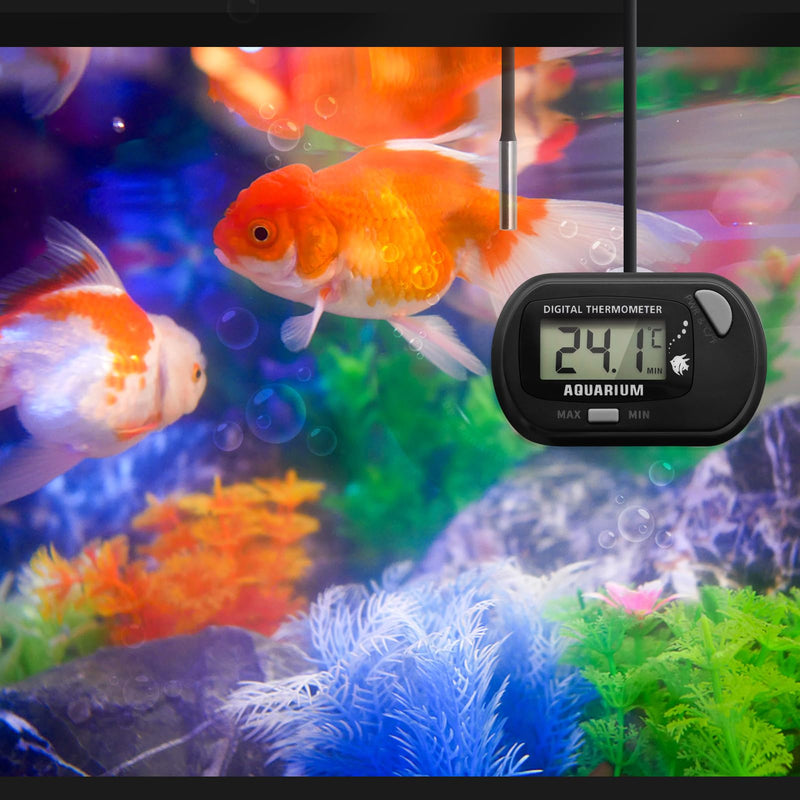 Fish Tank Digital Thermometer Aquarium Thermometer Reptile Thermometer Water Thermometer with MAX/MIN LCD Display Terrarium Water Temperature Test Aquarium Temperature Measurement (1, Grey, M)