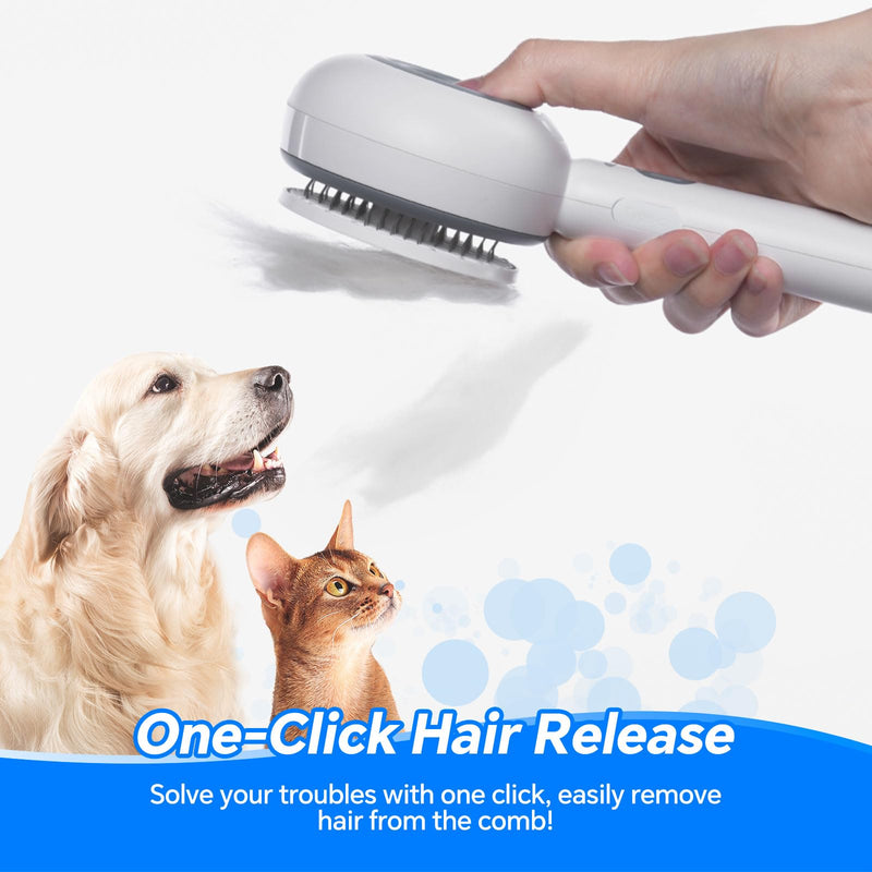 3-in-1 Pet Steam Brush for Dogs and Cats, Shedding & Grooming Comb for Long and Short Hair, Hair Removal with Spray and One-Click Release - PawsPlanet Australia