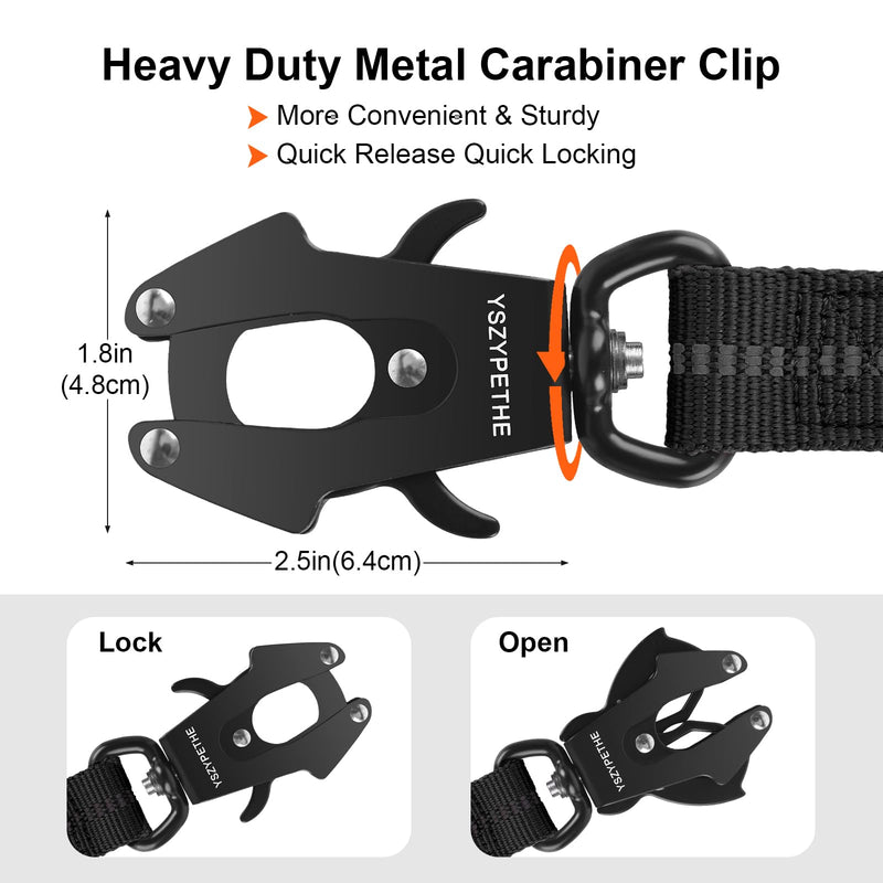 Heavy Duty Dog Leash, 4-6 Ft Shock Absorbing with Heavy-Duty Seatbelt Buckle & Dual Handles - No Bungee, for Medium to Large Dogs (Black) BLACK - PawsPlanet Australia