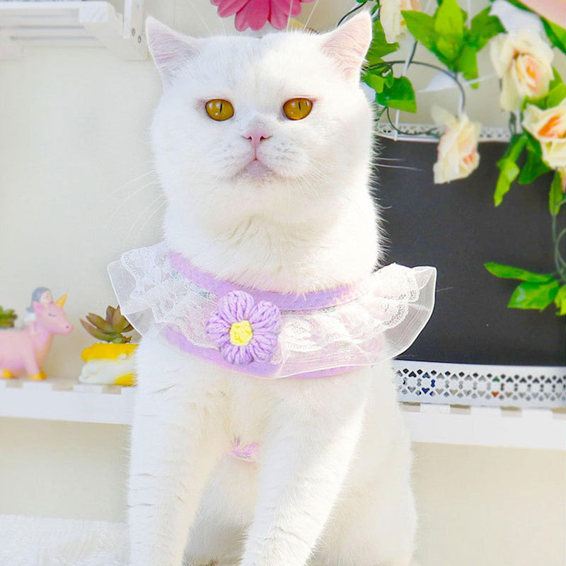 Cat Harness Collar and Leash Set, Sweet Lace Floral Kitten Collar, Escape Proof Puppy Chest Harness, Adjustable Cute Harness Leash Set for Cat Puppy Dog Outdoor Walking (Purple, S) Purple - PawsPlanet Australia