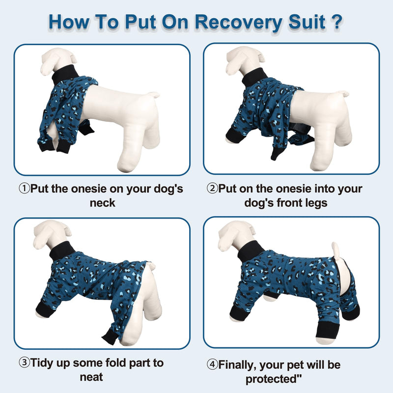 FEimaX Dog Surgery Recovery Suit, Long Sleeve Onesie Female Male Dog Surgical Suit Post Op Spay Bodysuit for Medium Large Dogs Cone E-Collar Alternative Pet Medical Shirt (XXL, Blue Leopard Print) XXL