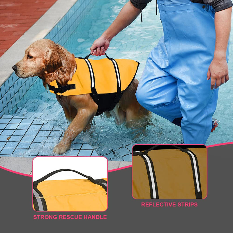 Doglay Dog Life Jacket, Dog Life Vest with Reflective Stripes, Adjustable Dog Lifesaver Pet Life Preserver with High Buoyancy Swimsuit for Small Medium and Large Dogs XX-Large Yellow - PawsPlanet Australia