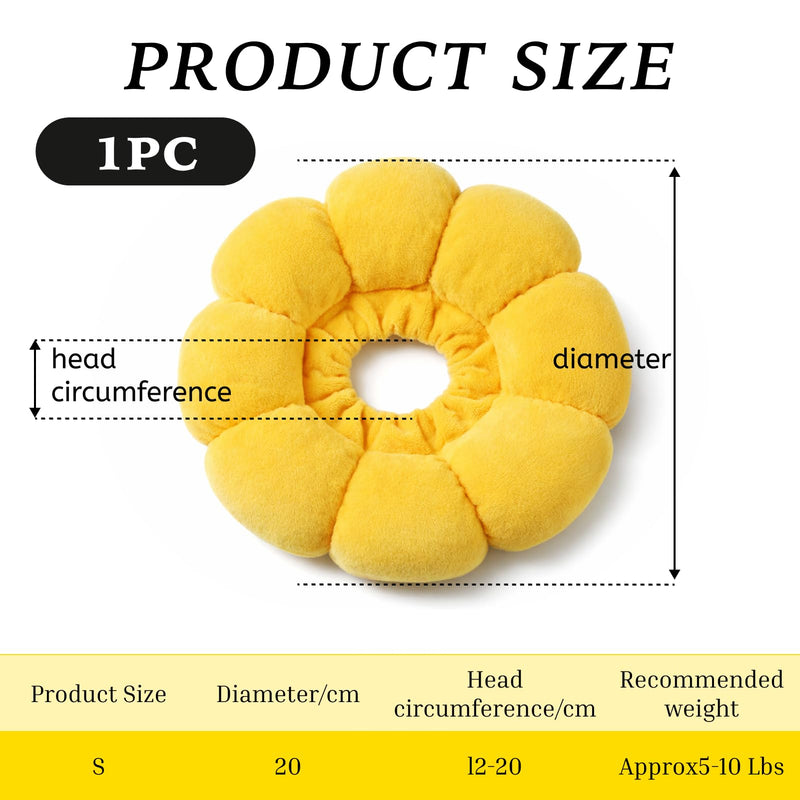 Adjustable Cat Neck Collar in Sunflower Design, Soft Protective Collar for Cats, Lick Protection After Surgery, Comfortable Cat Collar, Breathable and Skin-friendly, Size S