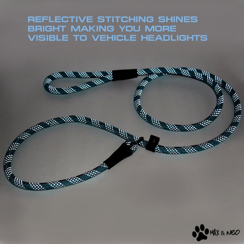 Max and Neo Rope Slip Lead Reflective 5 Foot - We Donate a Leash to a Dog Rescue for Every Leash Sold (Teal, 5FT X 1/2") 5 FT x 1/2" TEAL - PawsPlanet Australia