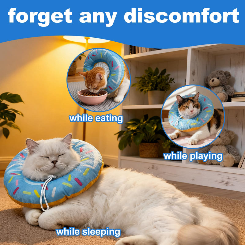 Cat Cone Collar Soft, Cute Adjustable Cat Donut Collar After Surgery, Kitten Recovery Cones to Stop Licking & Scratching, Wound Healing Neck Elizabethan Collars for Cats Blue M (under 10 lbs)