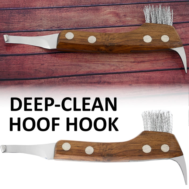 – 3-in-1 Hoof Knife, Hoof Brush & Pickup Tool (Wooden) Wooden