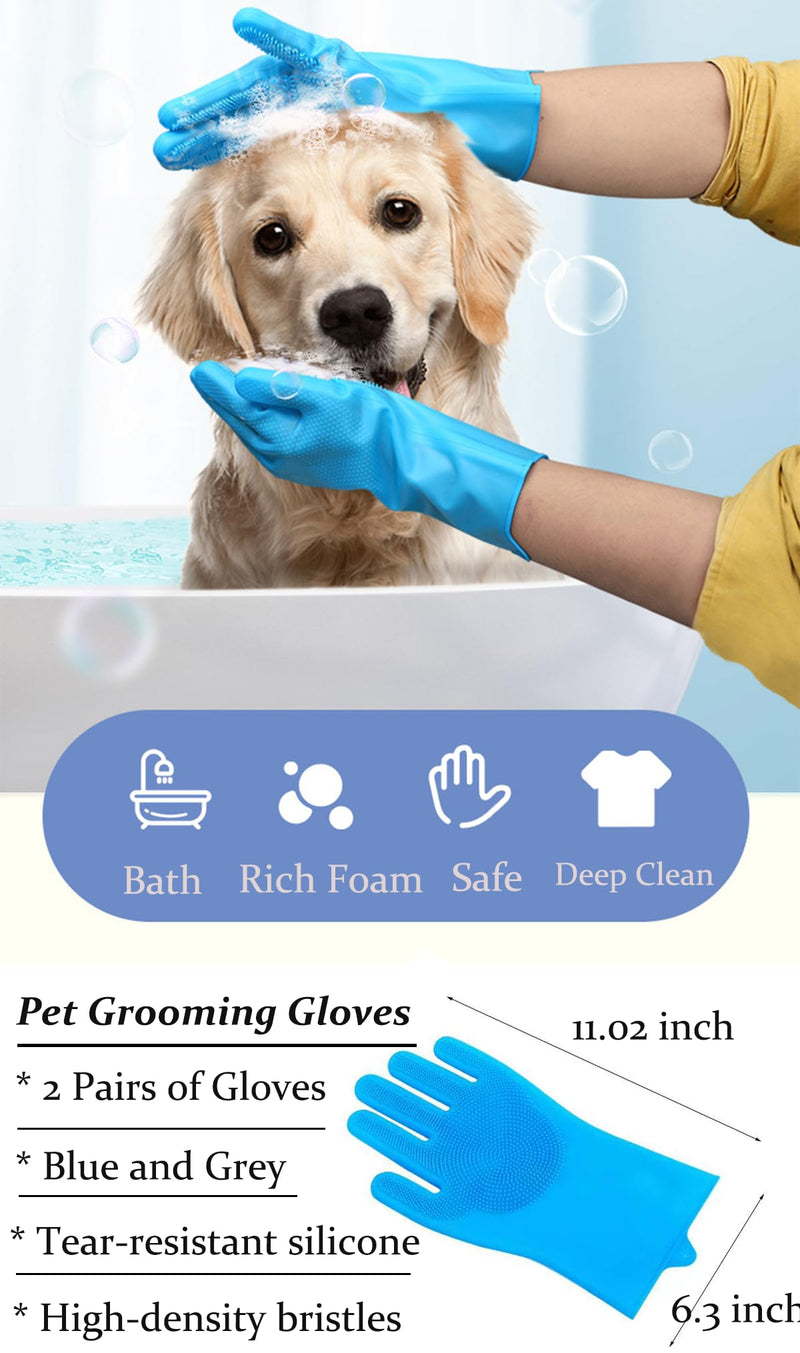 Dog Grooming Gloves and Brush Set - Dog Washing Gloves | Self-Cleaning Slicker Brush| Dog Bath Brush| Grooming kits for Nose and Teeth (7 pcs) - PawsPlanet Australia