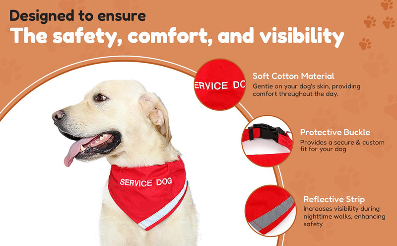 Doggie Stylz Service Dog Bandana with Reflective Strip for pet Safety at Night. Has Built in Matching Collar to Keep Bandana Secure | Metal Ring to Attach Leash | Red Small (Neck 10-16") NECK 10-16" - PawsPlanet Australia