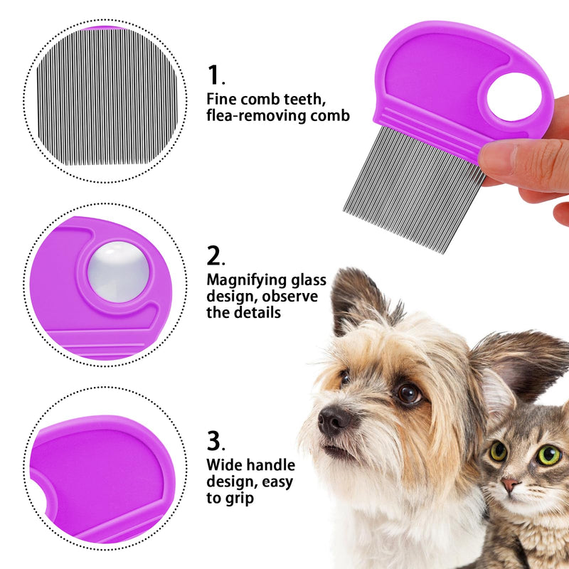 Flea Comb for Dogs Cats Kittens - 3 PCS Cat Flea Comb Brush for Small Dogs Stainless Steel Flea Comb with Magnifier for Pet Grooming Eye Tear Stain (Prule) Prule - PawsPlanet Australia