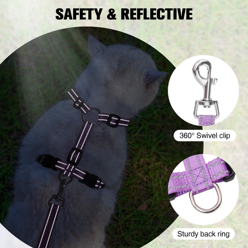 BEAUTYZOO Cat Harness and Leash Set for Walking Escape Proof, Neck Release Adjustable Harness for Kitten Puppy Small Medium Large Cats, Soft Cute Easy Control Small Cat Harness for Cats Boy and Girls S (Chest: 11 - 16") Purple - PawsPlanet Australia