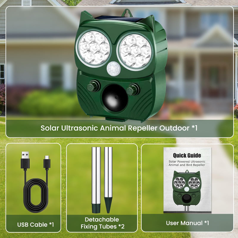 Solar Ultrasonic Animal Repellent Outdoor Cat Repellent Outdoor Motion Activated Animal Repeller Waterproof Cat Deterrent to Scare Skunk Rabbit Raccoon Dog Squirrel Deer for Yard Green