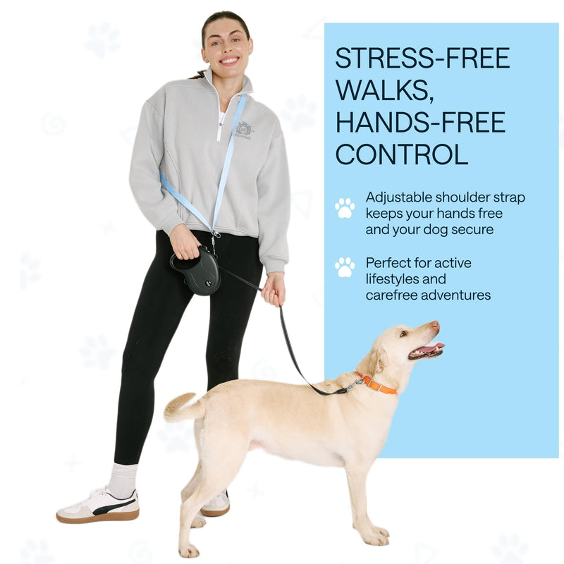 Retractable Dog Leash for Small Dogs 0-33 lbs – 10ft Long Leash for Dogs with Hands Free Shoulder Strap, No Pull Heavy Duty Dog Lead, Black Reflective Leashes for Training, Running, Walking Small Dogs (0-33 lbs) - PawsPlanet Australia