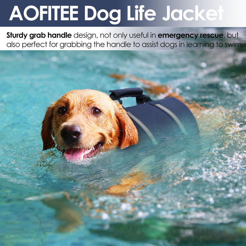AOFITEE Small Dog Life Jacket, High Buoyancy Dog Life Vest for Swimming, XS Puppy Swimming Vest, Reflective Dogs Swimsuit with Back Zip and Rescue Handle, Pet Lifesaver for Small Medium Large Dogs X-Small Blue - PawsPlanet Australia