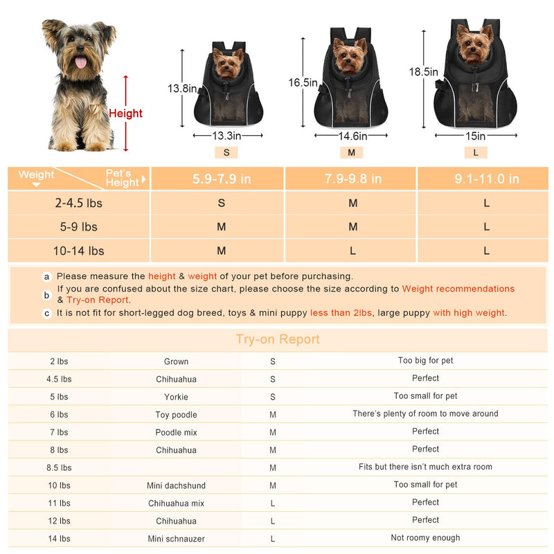 WOYYHO Pet Dog Carrier Backpack Small Dog Front Backpack Ventilated Mesh Dog Travel Back Pack with Safety Belt for Travel Hiking Cycling Outdoor Use (S (2-4.5 lbs), Black) Small(2-4.5lbs) - PawsPlanet Australia