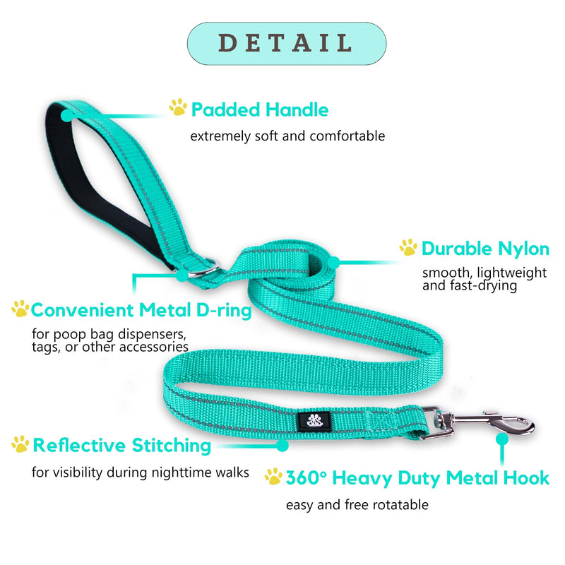 FURRYFECTION Reflective Dog Collar and Leash Set with Quick Release Buckle, Padded with Neoprene Adjustable Nylon Dog Collar for Small Medium and Large Dogs (Medium Collar+5FT Leash, Teal) Teal Collar+Leash Medium(16-20" Length,1.0" Width)