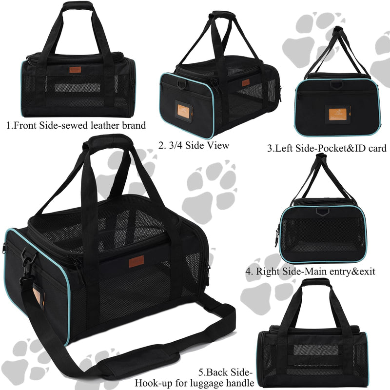 Cat Carriers Soft Small Dog Carrier Airline Approved Softsides Pets Bag,Black,Lightweight,Luxury Style,Top Expandable,Guaranteed on Cabin Board Flight Travel Recommend Under 15 lbs 15.5"L x 12.0"W x 9.0"H Black - PawsPlanet Australia