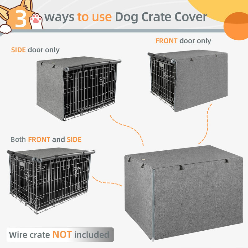 Dog Crate Cover - Kennel Cover Fit for 24 Inch Dog Crate, Double Door Polyester Crate Cover for Wire Dog Crate Indoor Outdoor Protection, Grey - PawsPlanet Australia