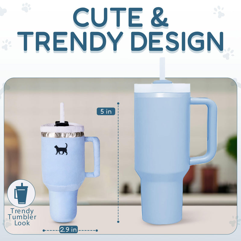Kitty Kollection | Plush Kitty Cup Tumbler Catnip Toy with Crinkle Paper – Trendy, Cute, Funny Parody Cat Toy (Chambray Blue) Chambray Blue - PawsPlanet Australia