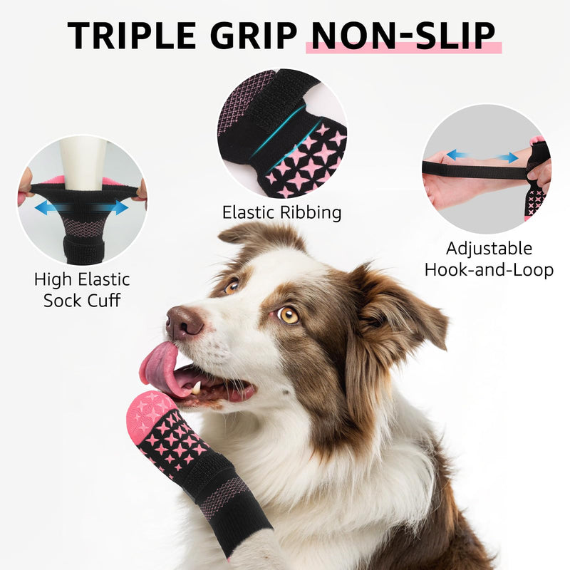 SCENEREAL Anti Slip Dog Socks to Prevent Licking Paws, Dog Booties & Paw Protectors for Hot Pavement Hardwood Floors, Traction Control for Small Medium Large Senior Dogs, Pink M - PawsPlanet Australia