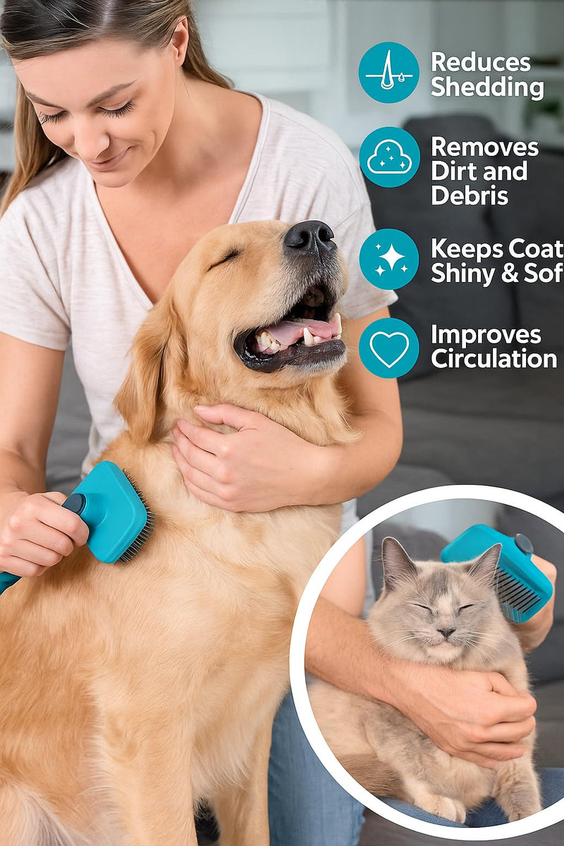 Self-Cleaning Pet Grooming Brush for Dogs & Cats – Gentle Silicone Tips Remove Loose Hair, Mats & Tangles – Comfortable Anti-Slip Grip - PawsPlanet Australia