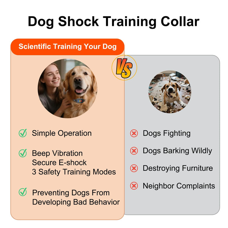 Dog Shock Collar LCD Wireless Remote Control Beep/Vibrations/E-Shock Stop Barking Training Device 3300 FT Long-Range Training Rechargeable IP67 Waterproof - PawsPlanet Australia