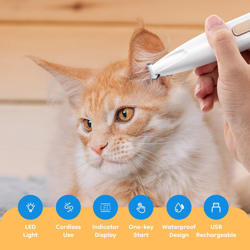 Mcbazel Pet Micro Precision Trimmer, Multifunctional Pet Hair Trimmer Waterproof Rechargeable Pet Shaver with LED Light for Paws Eyes Ears Face Buttocks for Large/Small Dogs and Cats - PawsPlanet Australia