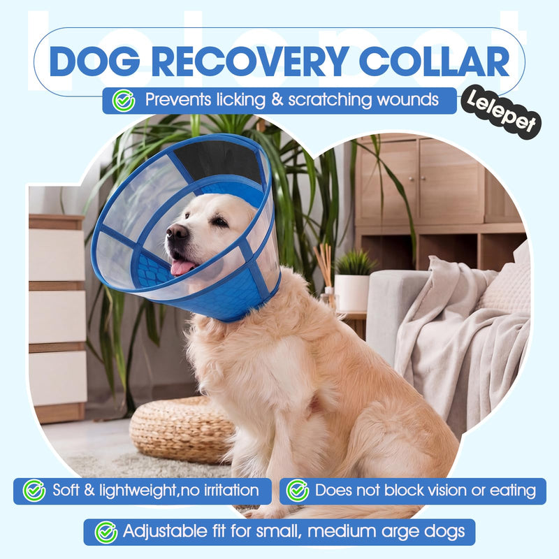 Lelepet Dog Recovery Collar, Lightweight Soft Cone for Dogs After Surgery, Anti-Lick Dog Head Cone Wound Protection, Adjustable Pet Post Surgery Medical Neck Collar, Blue L