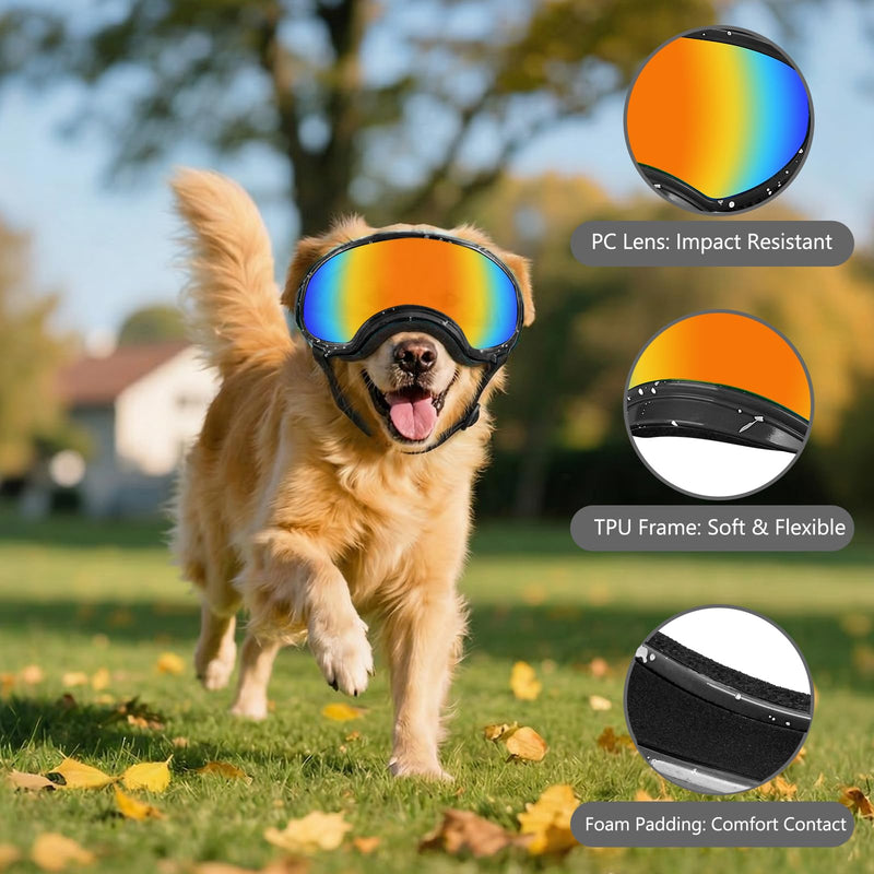 Dog Goggles for Medium Breed, Windproof Dustproof Anti-UV Sunglasses with Adjustable Strap & Soft Frame, Lightweight Breathable Design for Running Hiking Beach Outdoor Activities (Black) Black - PawsPlanet Australia