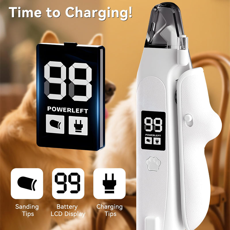 Dog Nails Clippers & Grinders - 2in1 with LED Lights and LCD Display Dog Nail File Cat Claw Trimmer with Safety Guard Rechargeable Electric Pet Nail Silent Grooming - PawsPlanet Australia