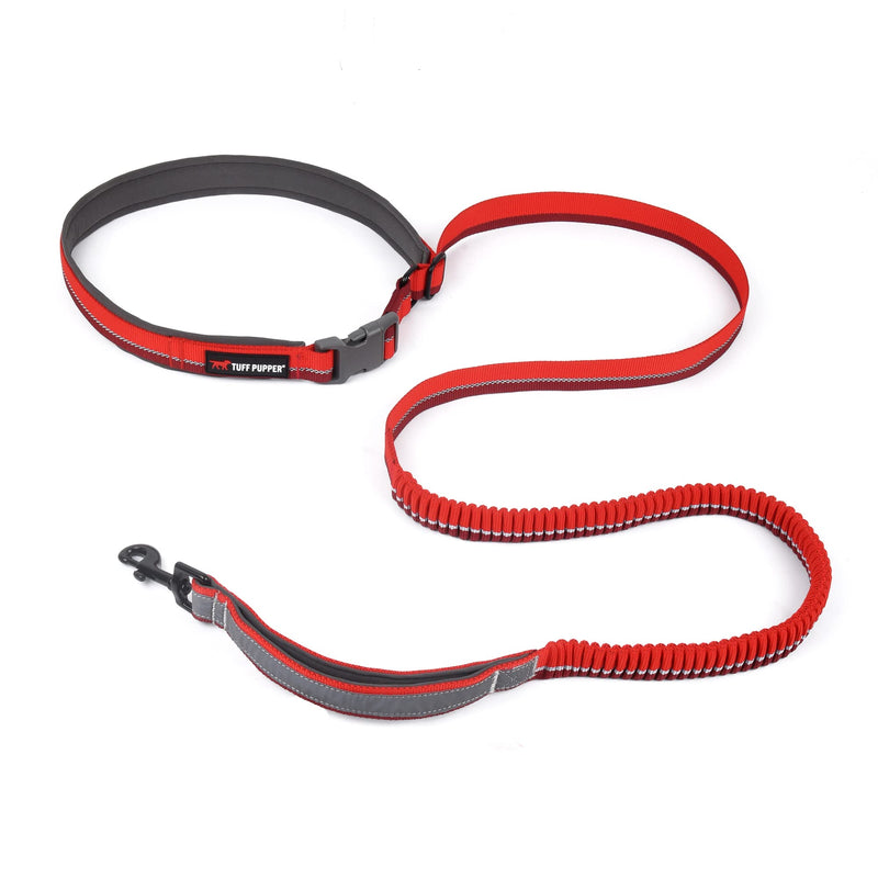 Tuff Pupper Hands Free Bungee Dog Leash | Lightweight for Running Jogging Walking | Adjustable Padded Waist Belt (24-50 inch) | Bungee Stretch 3 to 6 Feet | Strong Ballistic Nylon w/Reflective Strips Fiery Red