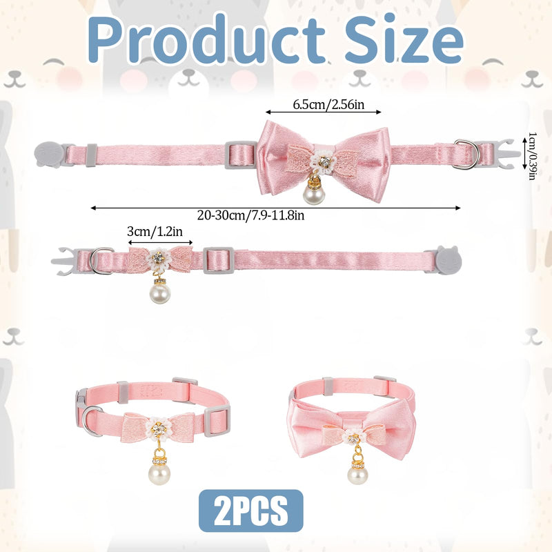 2 Pcs Adorable Cat Collar with Bow Cat Collar Breakaway Pink Cats Bows & Accessories Adjustable Cute Kitten Collars with Pearl Pendant for Girl Cats Pink - PawsPlanet Australia