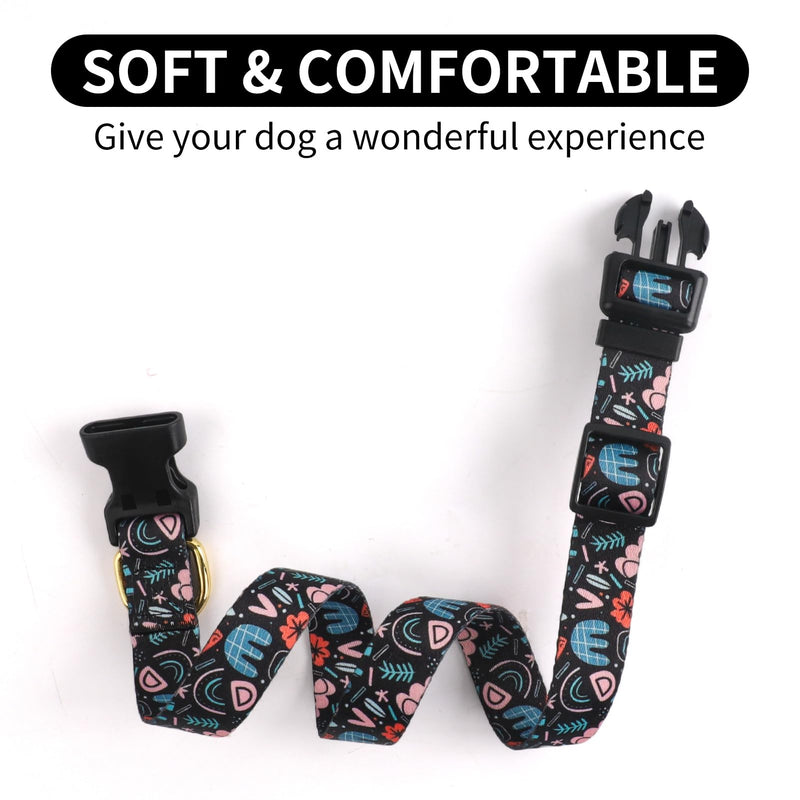 QQPETS Adjustable Soft Dog Collar: Print Flower Pink Multicolor Cute Patterns for XS Small Medium Large Pet Girl Boy Puppy Walking Running Training - PawsPlanet Australia