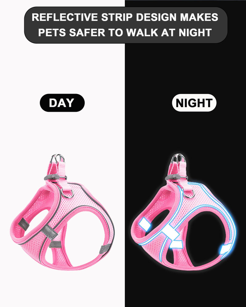 XXXS Pink Soft Mesh Dog Harness and Leash Set,No Escape Easy Walk Puppy Harnesses for Training Walking， Reflective Adjustable Puppy Vest for Small Medium Dogs, Cats (Pink, XXXS) - PawsPlanet Australia