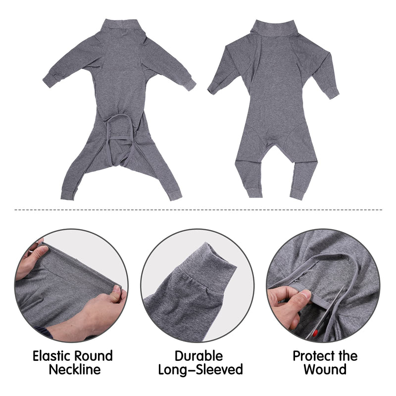 Dog Recovery Suit Abdominal Wound After Surgery Wear Prevent Licking Wounds E-Collar & Cone Alternatives Postoperative Shirt Dog Pajamas Long Sleeve Prevent Shedding (Large, Grey) Large (Pack of 1)