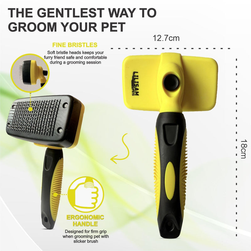 Pet Self Cleaning Slicker Brush and Grooming Comb - Gently Removes Loose Hair, Tangles, and Dirt - Skin Friendly Deshedding Grooming Tool for Hair Dogs & Cats - Pet Supplies Accessories (Yellow) Yellow - PawsPlanet Australia