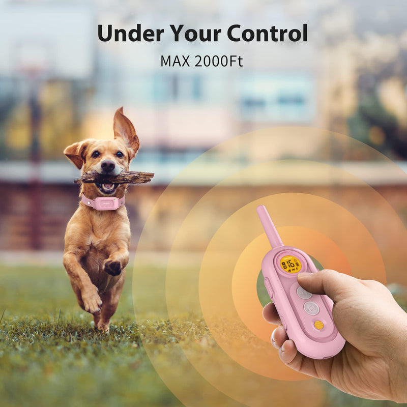 PATPET Dog Shock Collar for Medium Dogs- Dog Training Collar with Remote, Shock Collar for Small Dogs 10-100lbs, Rechargeable IPX7 Waterproof with Beep Vibration Shock Modes Pink 2000Ft