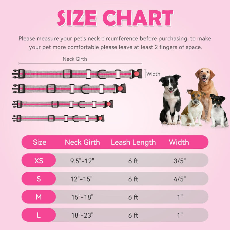 Martingale Collar for Dogs,Soft Neoprene Padded Reflective Martingale Collar and Leash Set Safety Buckle Nylon Martingale Collar for Puppy(Hotpink&XS) XS Hotpink - PawsPlanet Australia