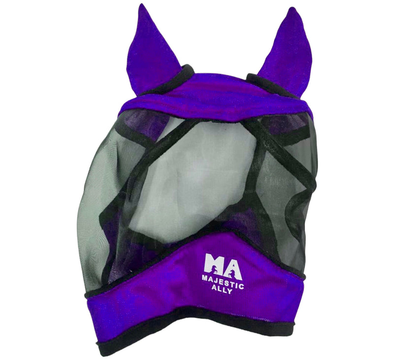 Majestic Ally Horse Fly Mask with Ears, Comfort Durable Fine Mesh, Soft Fleece Touch on Skin, Protect Eyes and Ears (Purple) - PawsPlanet Australia