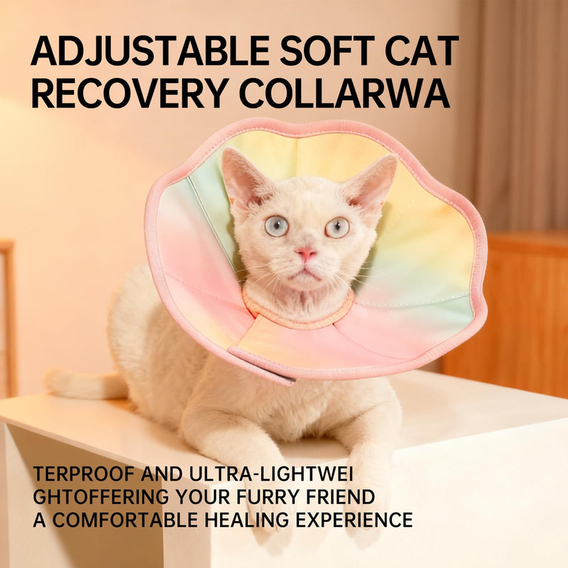 Adjustable Soft Cat Cone Collar - Waterproof Recovery Collar for Cats After Surgery, Lightweight Elizabethan Collar for Kittens, Small to Large Pink Gradient Color M(Neck: 22-26CM)