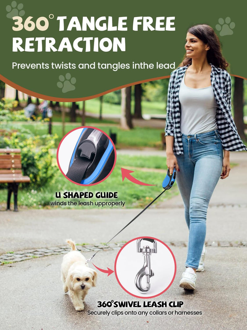 Retractable Dog Leash with Led Light, Douexio 16ft Heavy Duty Dog Leash Retractable for Medium Large Dogs Up to 110lbs,360° Tangle-Free, One-Button Control, High Strength Hook (Blue, 66-110lbs) Blue - PawsPlanet Australia
