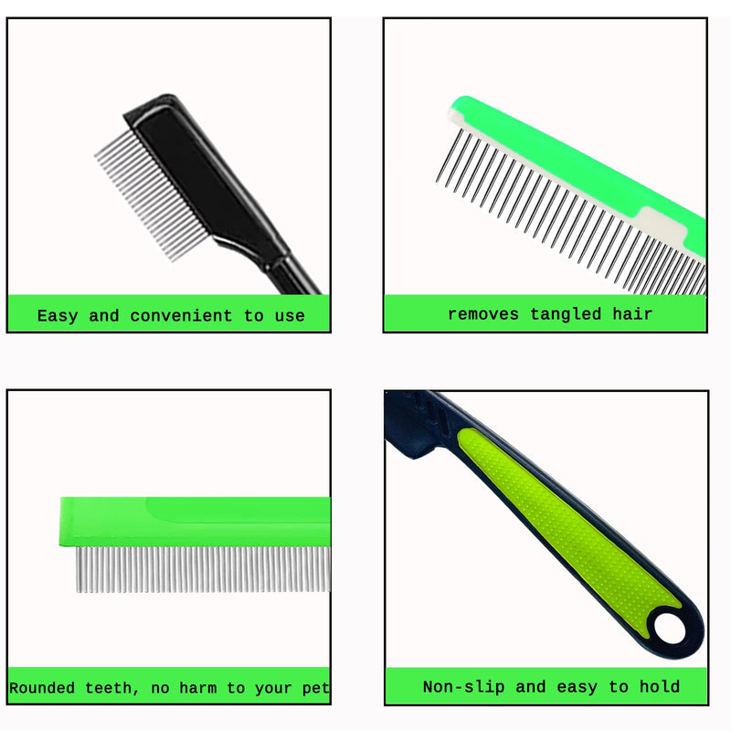5 Pieces Pet Grooming Comb, Pet Hair Comb Rubber Handle Dog Hair Comb, Dog Eye Combs Pet Grooming Comb Flea Comb for Dog/Cat/Small Pets Removing Eye Mucus, Removes Knots, Mats and Tangles Green,Black - PawsPlanet Australia