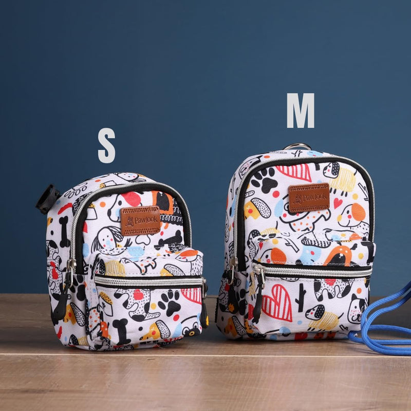 PawLook Dog Backpack to Wear with Chest Harness Self Carrier dogbag with Additional Pocket for Poop Bag Anti Slip Stylish Dog Bag for Your pet Street Smart Serie White Bone Medium WHITEBONE M - PawsPlanet Australia