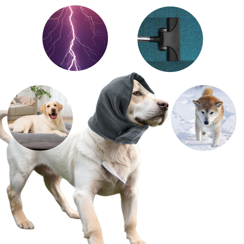 Adjustable Calming Headband for Dogs with Magic Bands, Calming Hood for Dogs Against Anxiety, Keeps them Warm, Ear Protection Grey M | Grau, M, Polyester, Mit Magischen Bändern, Gegen Angstzustände, Hält Warm, Sanfter Druck, Bei Fellpflege, Reisen, Lärm